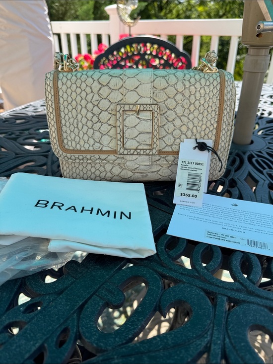 Brahmin Handbags - Brahmin Rosalie Oyster Grey Ellacoya Bag with Gold chain